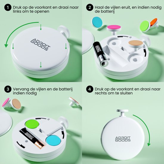 AdroitGoods Elektrische Baby Nagelvijl - Baby Nagelknipper - Manicure Set Baby - Nagelschaartje - 6 Vijlen - Incl. Batterij - Wit van AdroitGoods — afbeelding 4