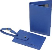 Lederen paspoorthoes en kofferlabel blauw - Blauwe luxe set paspoort hoesje en bagage label van leer - STUDIO Ivana van der Ende
