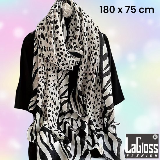 LaGloss® Luxe XL Zebra Print Sjaal - Winddicht & Zonbeschermend - Zwart Wit Kleurblok - 180 x 75 cm %%