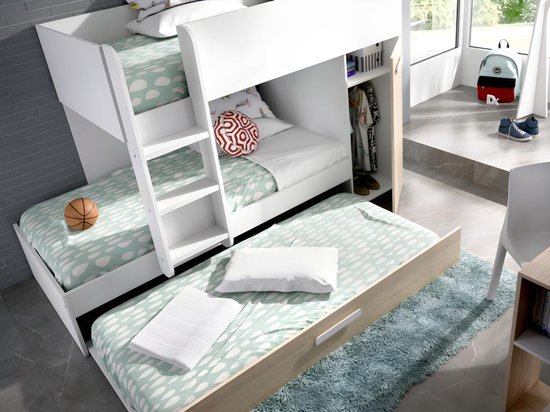 Vente-unique Stapelbed hout natuurlijk licht 90 x 190 cm