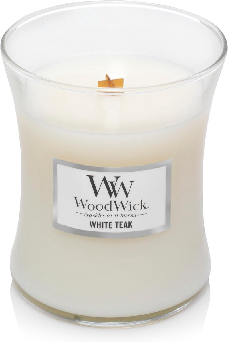 Millefiori Middelgrote geurkaars in zandloperglas White Teak