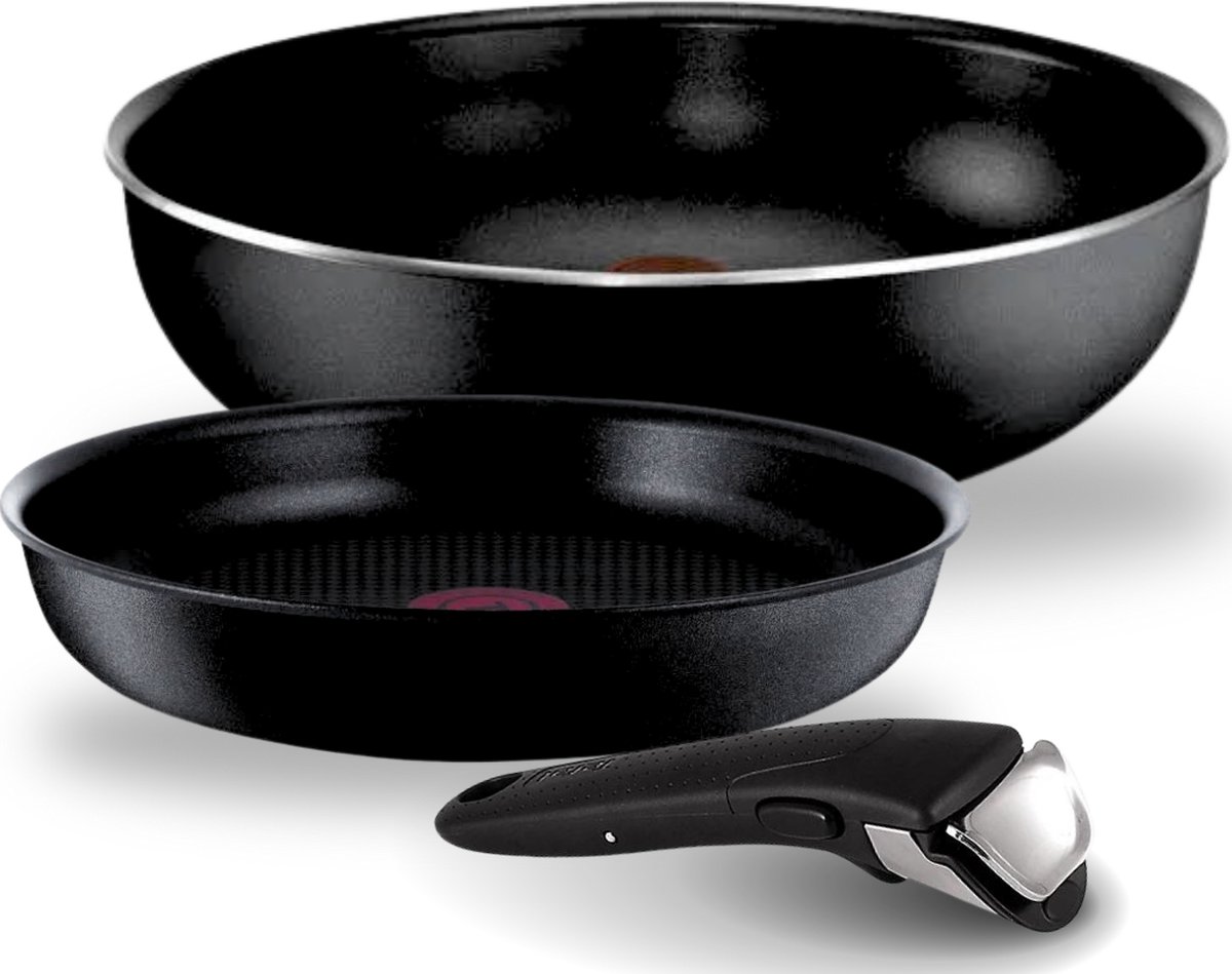 Tefal Ingenio Essentials 3-Delig Pannenset - Wokpan 28 cm + Koekenpan 22 cm - Alle Warmtebronnen (Behalve Inductie)