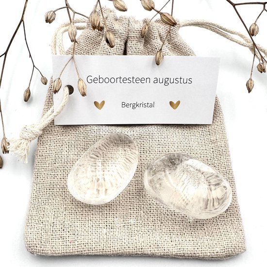 Pierre de naissance du mois d'août - Sac tambour en cristal de roche - Pierres précieuses - Pierre câline - Félicitations - Cadeau d'anniversaire boîte aux lettres pour homme/femme - Amitié - Porte-bonheur