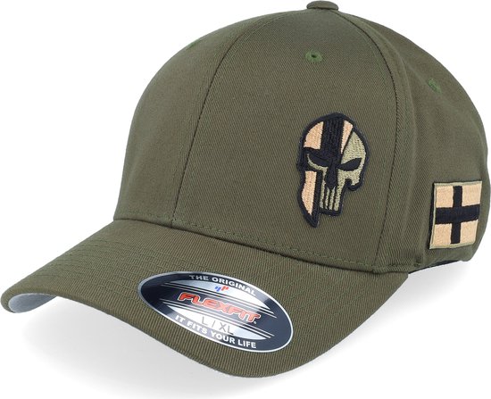 Hatstore- Finland Army Skull Olive Wooly Combed Flexfit - Army Head Cap