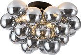 Olucia Cyril - Design Plafondlamp - 6L - Glas/Metaal - Grijs;Zwart - Rond - 50 cm