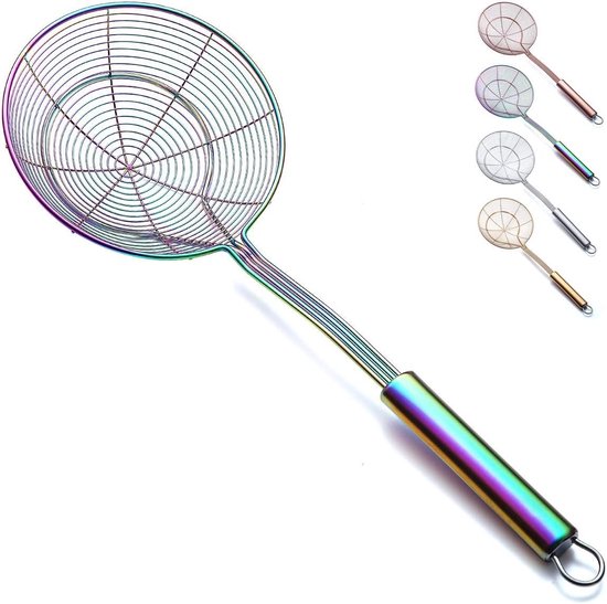 Royal Cuisine Massief roestvrij staal Spider Zeefje Skimmer Pollepel voor koken en braden, keukengerei draadzeef Pasta Zeef Lepel, 6,2 inch