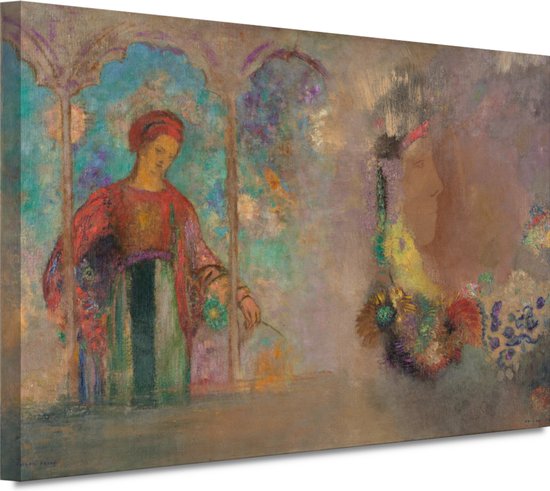 Vrouw in een gotische arcade - Odilon Redon portret - Vrouwen schilderijen - Schilderijen canvas Oude meesters - Schilderij vintage - Schilderij op canvas - Wanddecoratie 90x60 cm