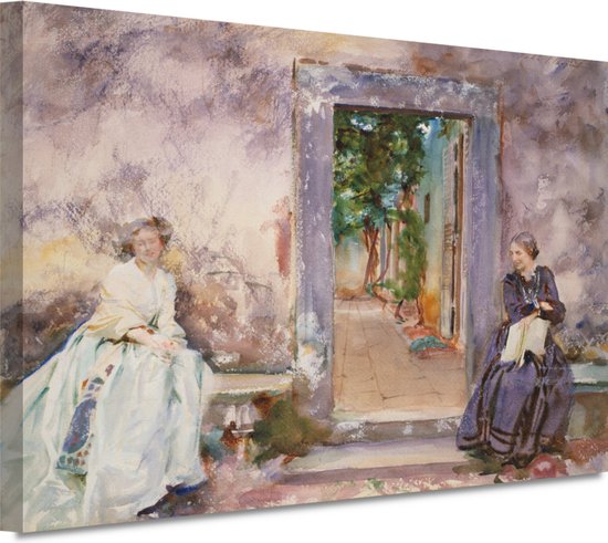 De Tuinmuur - John Singer Sargent portret - Vrouwen schilderij - Muurdecoratie Portret - Moderne schilderijen - Canvas schilderij - Wanddecoratie woonkamer 90x60 cm