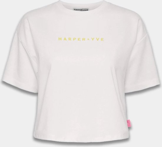 HARPER & YVE Cropped T-shirt Logo Cream White - Maat XL