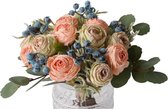 WinQ-Bouquet de roses artificielles à reliure courte en rose et rose tendre - avec vase en verre