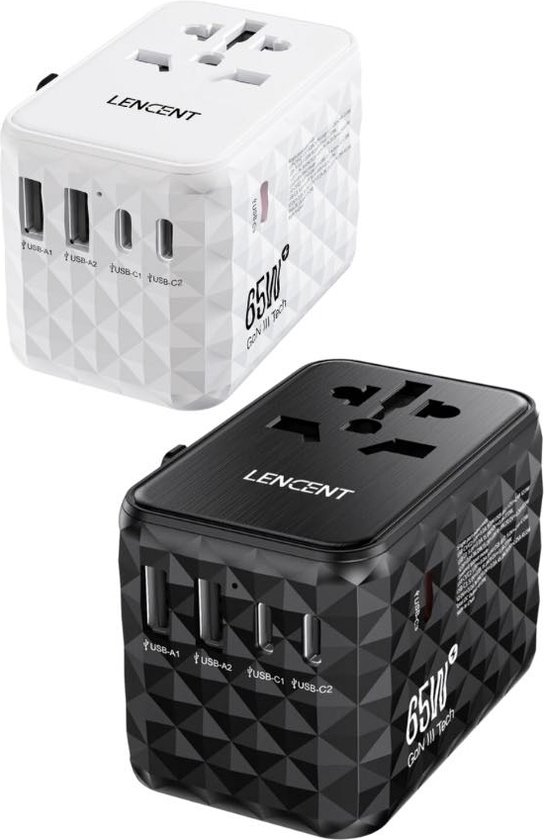 Lencent Nieuw PD 65W GAN 3 Internationale Reisadapter -Wit