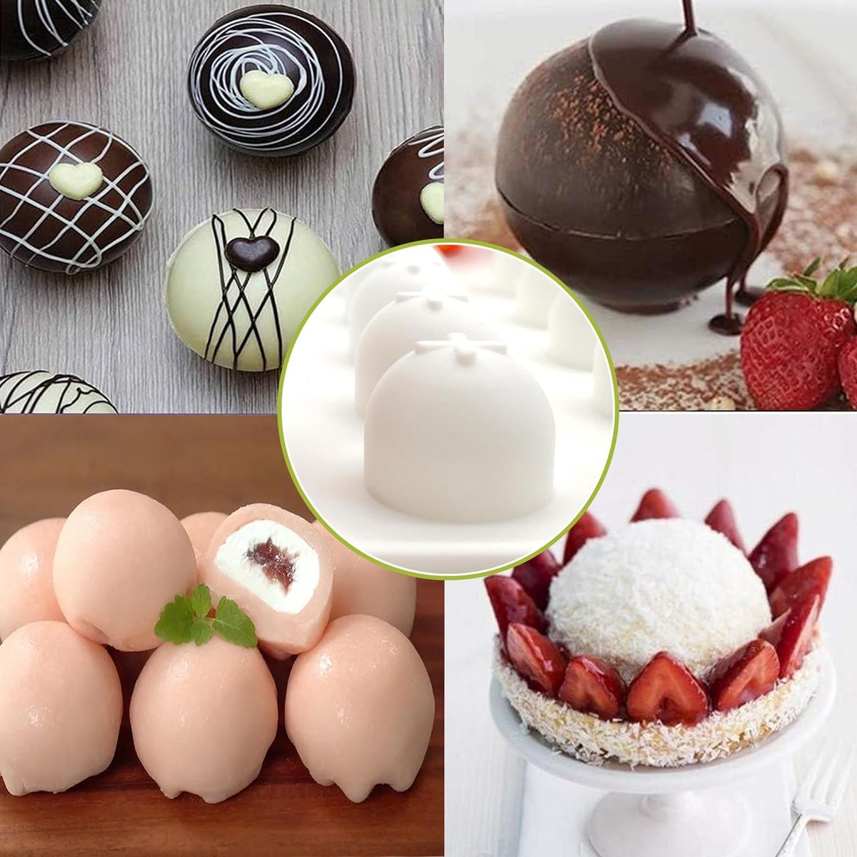 Hemisphere siliconen vormpjes, 3 stuks, 15 gaten, halve cirkel, bakvorm voor chocolade, cake, gelei, mousse, pudding, snoep, anti-aanbaklaag, siliconen vormen, rond, 3,8 cm