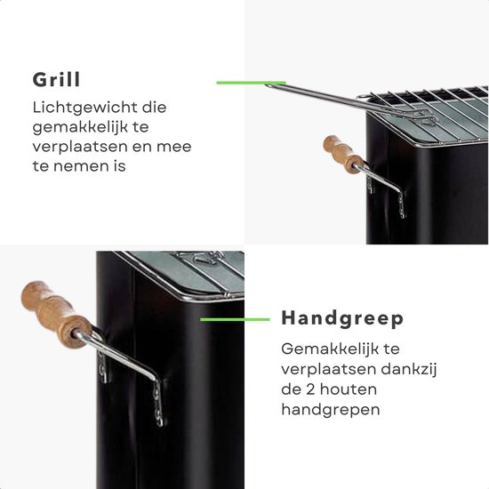 Cheqo® Draagbare BBQ - Kleine Barbecue voor Camping - Houtskoolbarbecue - Compact Ontwerp - 72x24cm - Zwart van Cheqo — afbeelding 5