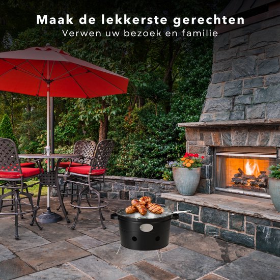 Cheqo® Draagbare Barbecue - Camping Grill - BBQ - Ø300mm-345mm, 200mm Hoog - 2 Handvaten - Mat Zwart - Voor Park, Strand, Balkon van Cheqo — afbeelding 2
