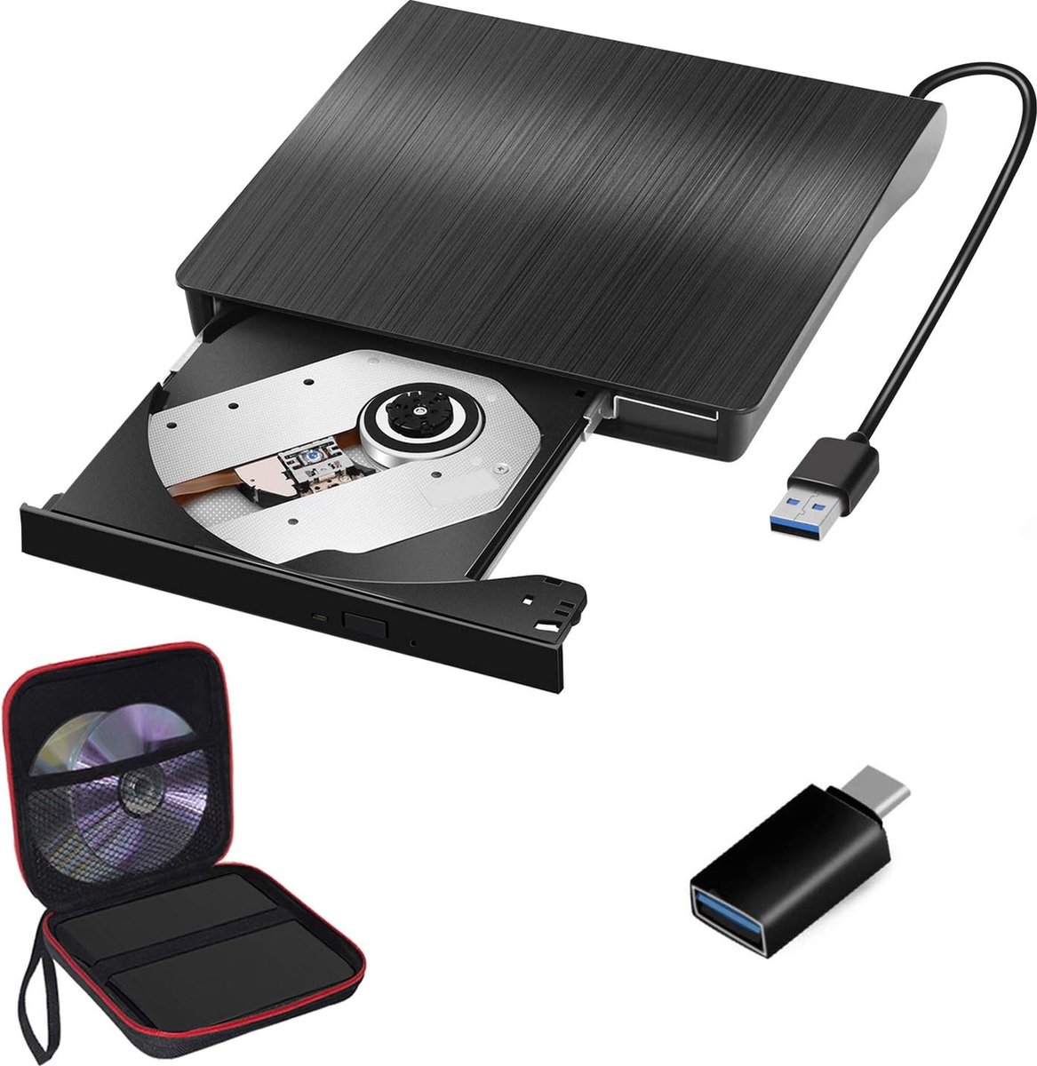 Externe CD DVD Drive USB 3.0 & USB-C Draagbare CD DVD ROM +/- RW Speler Writer voor PC Desktop/Laptop - Windows Mac OS