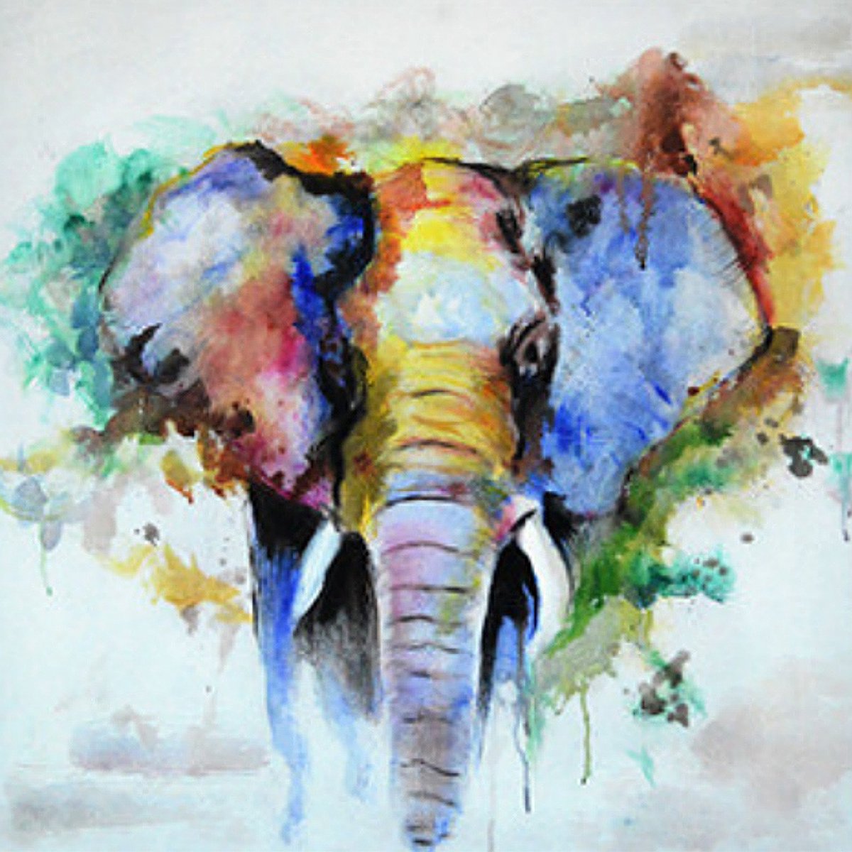 Allernieuwste.nl® Canvas Schilderij Kleurige Olifant - Kunst aan je Muur - Zwart en Goud - 50 x 50 cm