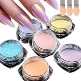 GUAPÀ® Holografische Glitter Poeder Set | 6 Nail Art glitters | Pastel Kleuren | Nail Art & Nagel Decoratie | Spiegel en pigment poeder | Chrome Nagels | 6 stuks diverse kleur nagelpoeder