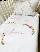 Personalized duvet cover with a flowery heart and baby's name/ dedication embroidered- children's bed