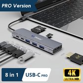 8 in 1 USB-C Hub - Docking Station – Laptop - Docking Station USB-C 3.0 – USB-C 100W opladen - 2x 4K HDMI - 1x VGA - Ethernetport