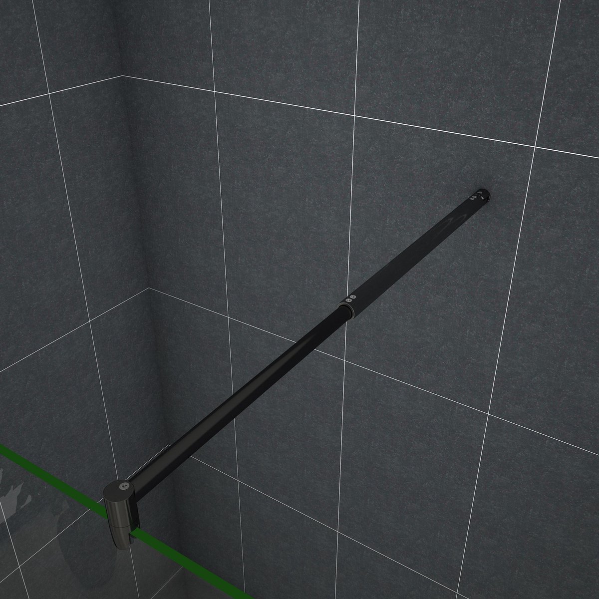 Mat zwarte stabilisatiestang bied voldoende steun aan de douchewand, Lengte stang: 70-120cm