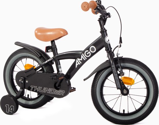 AMIGO Thunder Jongensfiets 14 Inch - Kinderfiets voor 3 tot 5 Jaar - 95-110 cm - Met Zijwieltjes - Zwart/Wit van AMIGO — afbeelding 4