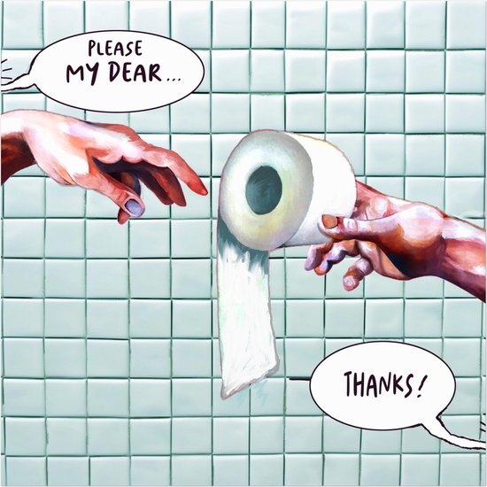 panda avec journal sur Toilettes - Poster Toilettes décoration murale toilette | 50 x 50 cm | papier | décoration drôle