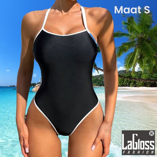 LaGloss® Maillot de bain femme Zwart moderne avec bordure contrastée - Zwart/ Wit - Elegant - Maillot de bain de plage - Maillot de bain de plage Piscine - Taille S / Taille 36%%