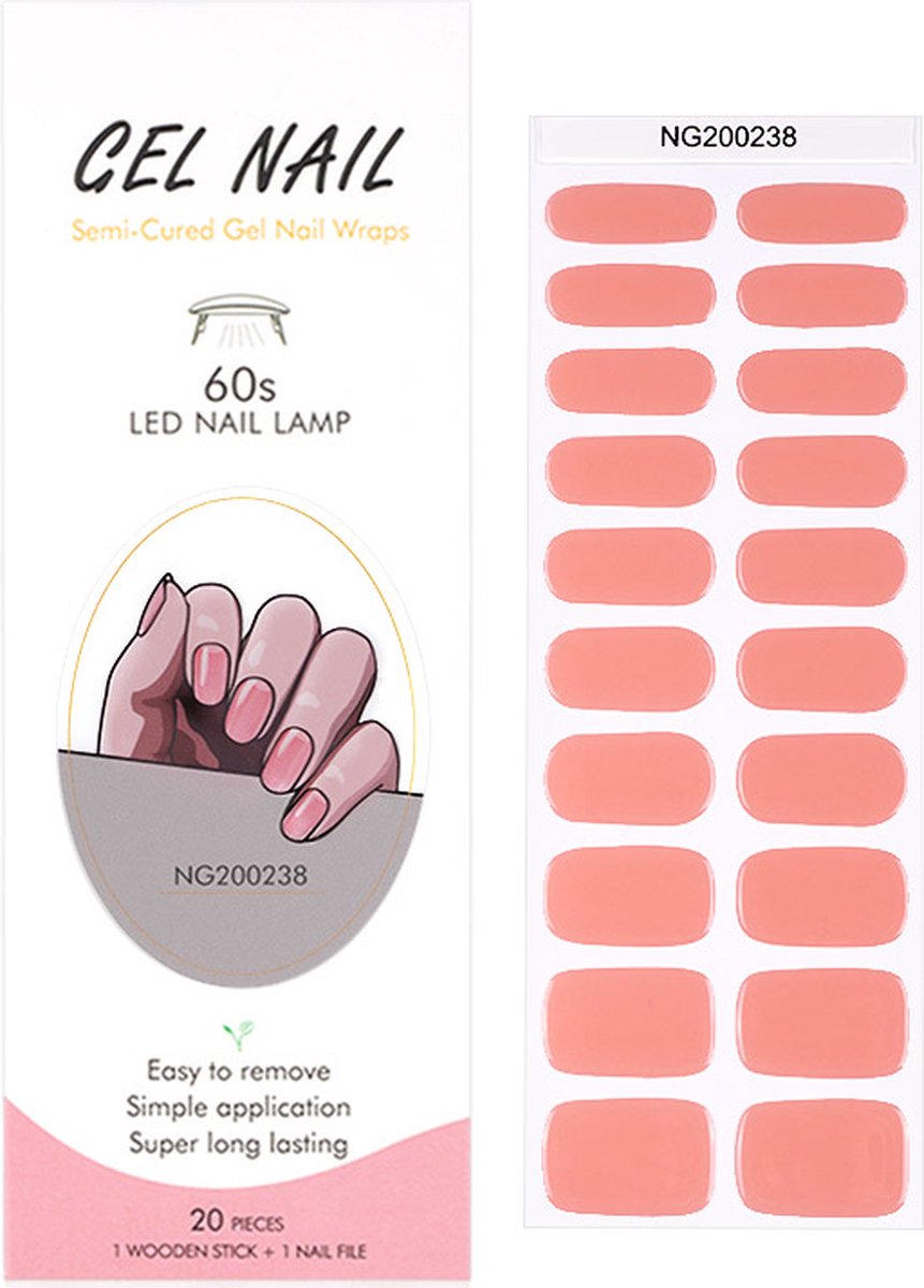 Goedkoopste Gel Nail Wraps – Gel Nagel Wraps – Gel Nail Stickers – Gel Nagel Folie - UV lamp – Salmon Pink