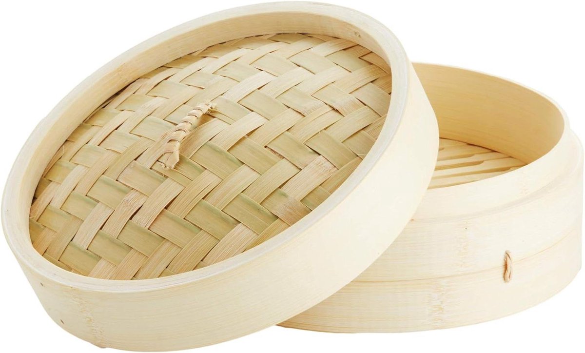 Stoommandje uit bamboe met deksel voor rijst en dim sum Diameter 21cm bamboo steamer