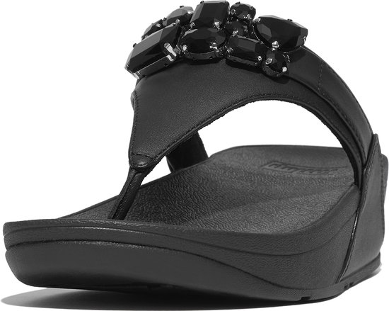 FitFlop Lulu Jewel-Deluxe Leather Toe-Post Sandals ZWART - Maat 42