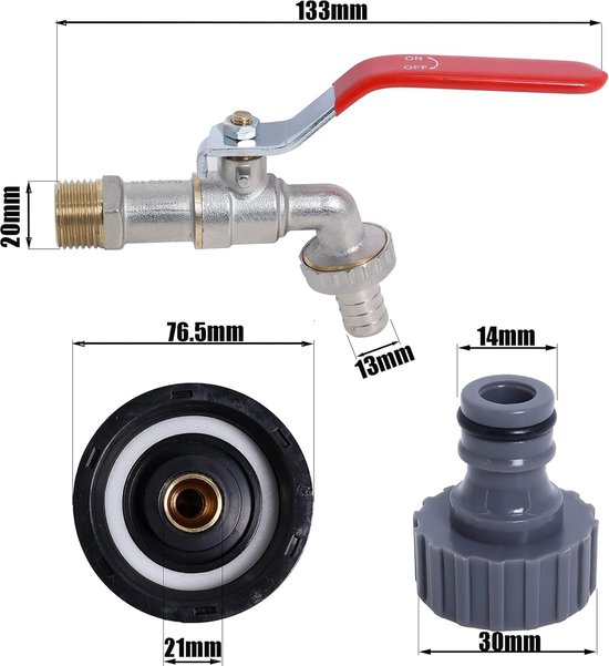 oumuik Waterkraan Ibc, Ibc tank accessoires & container, Ibc kraan 3/4 inch met adapter s60x6 voor regenton oumuik Waterkraan Ibc, Ibc tank accessoires & container, Ibc kraan 3/4 inch met adapter s60x6 voor regenton