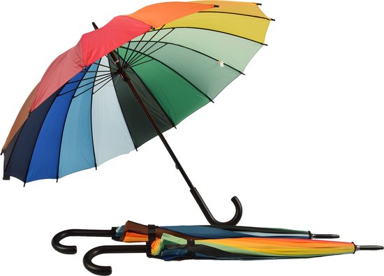 Discountershop Regenboog Windproof Paraplu voor Volwassenen - 98cm Diameter - Haak Handvat, Multi Collors, 3 Stuks | LGBTQ Paraplu
