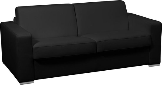 LINEA SOFA Snel omgebouwde slaapbank met 3 zitplaatsen in 100% zwart buffelleer en een matras van 18 cm DELECTEA II L 200 cm x H 84 cm x D 100 cm