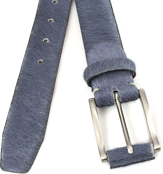 JV Belts Grijsblauwe hair-on riem unisex - heren en dames riem - 3.5 cm breed - Grijs - Echt Pony Skin - Taille: 105cm - Totale lengte riem: 120cm