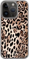 Casimoda® hoesje - Geschikt voor iPhone 13 Pro - Luipaard print bruin - 2-in-1 case - Schokbestendig - Luipaardprint - Verhoogde randen - Bruin/beige, Transparant
