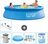 Intex Rond Opblaasbaar Easy Set Zwembad - 305 x 76 cm - Blauw - Inclusief Pomp Solarzeil - Onderhoudspakket - Filter - Stofzuiger