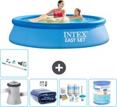 Intex Rond Opblaasbaar Easy Set Zwembad - 244 x 61 cm - Blauw - Inclusief Pomp Solarzeil - Onderhoudspakket - Filter - Stofzuiger