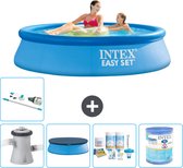 Intex Rond Opblaasbaar Easy Set Zwembad - 244 x 61 cm - Blauw - Inclusief Pomp Afdekzeil - Onderhoudspakket - Filter - Stofzuiger