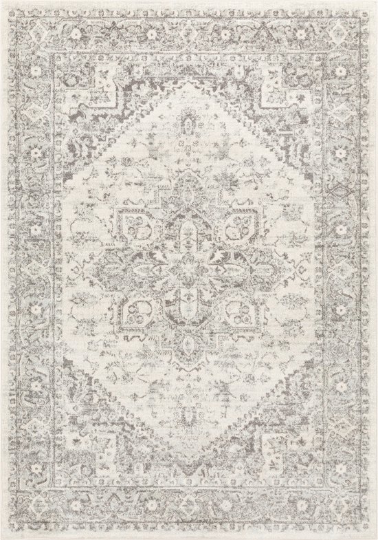 Tapis SURYA - Salon, Chambre - Tapis Oriental Vintage FARAH - Grijs/ Beige - 200x275 cm