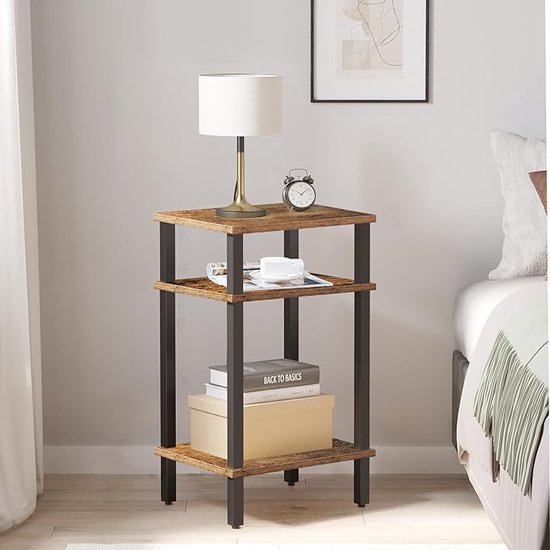 COSTWAY Bijzettafel met lade en plank, 3 verdiepingen tellende houten banktafel, smal nachtkastje, koffietafel voor woonkamer, slaapkamer, 60 x 28,5 x 61 cm (wit