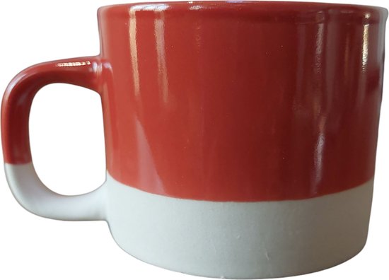 Tasse à café ou tasse à thé de luxe Floz Design - rouge et blanc - finition pierre brillante et mate - 200 ml - commerce équitable du Vietnam