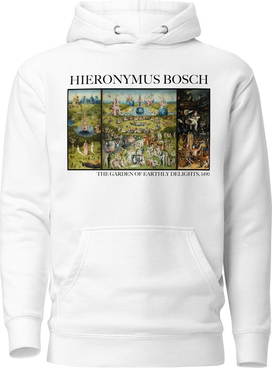 Hieronymus Bosch 'De Tuin der Lusten' ("The Garden of Earthly Delights") Beroemd Schilderij Hoodie | Unisex Premium Kunst Hoodie | Wit | XL