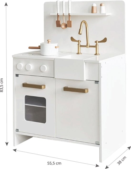 Petite Amélie Speelkeuken Wit - Kinderkeuken incl. 7 Keukenaccessoires - H 83,5 cm