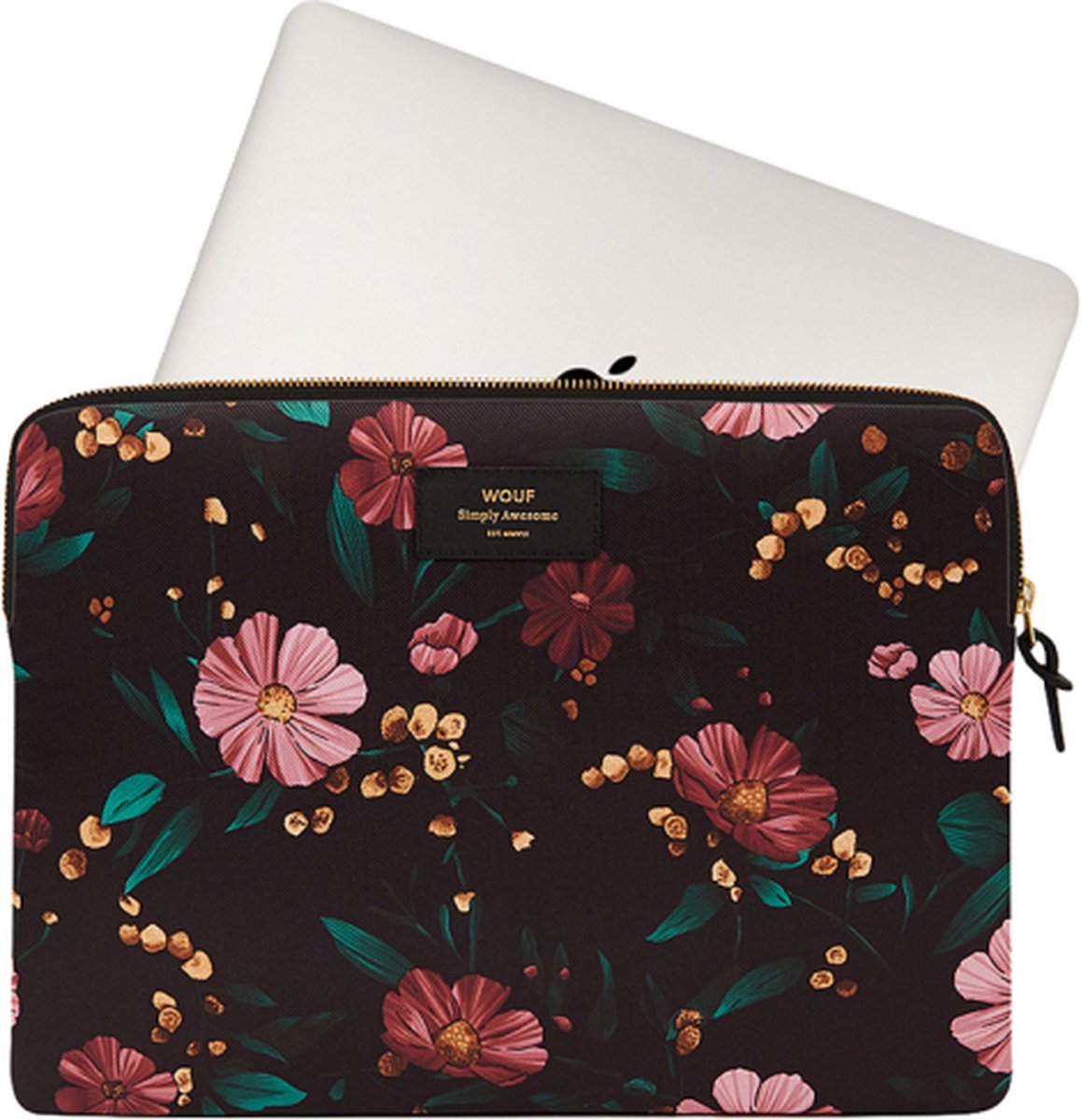 Wouf / laptophoes / Ipadhoes / 13 inch / Black Flowers