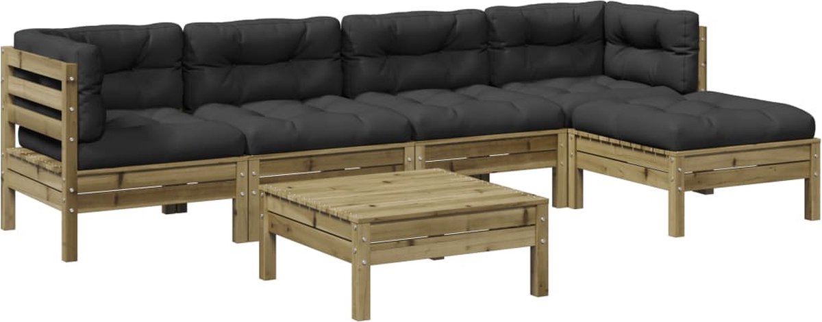 vidaXL 6-delige - Loungeset - met - kussens - geïmpregneerd - grenenhout antraciet
