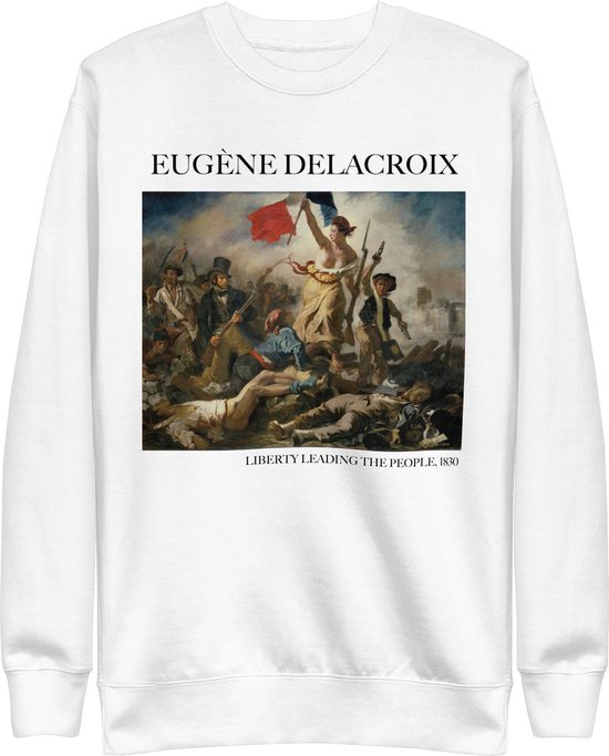 Eugène Delacroix 'Vrijheid leidt het volk' ("Liberty Leading the People") Beroemd Schilderij Sweatshirt | Unisex Premium Sweatshirt | Wit | L