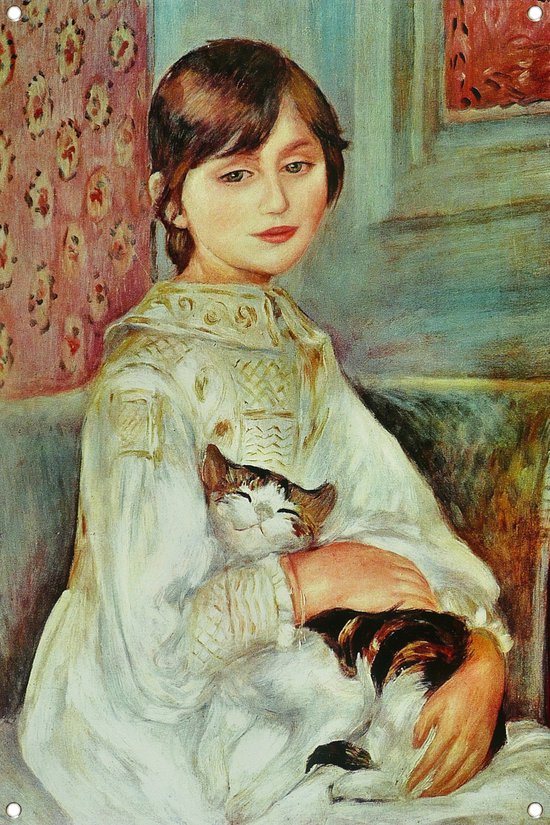Julie Manet with Cat - Pierre-Auguste Renoir tuinposter - Meisje tuinposter - Tuinposter Portret - Poster buiten - Buitenschilderij schutting - Tuinschilderij tuinposter 40x60 cm