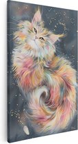 Artaza Canvas Schilderij Kleurrijke Kat Liggend op een Sterrennacht - 20x30 - Klein - Foto Op Canvas - Canvas Print