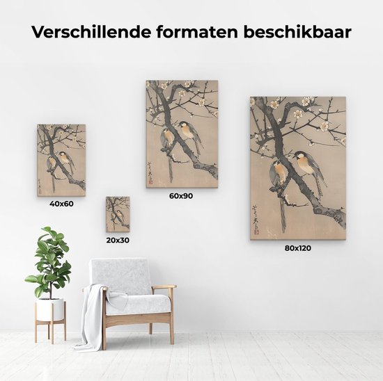 Artaza Peinture sur toile Deux Vogels assis sur une branche avec des fleurs – 20 x 30 – Klein – Photo sur toile – Impression sur toile