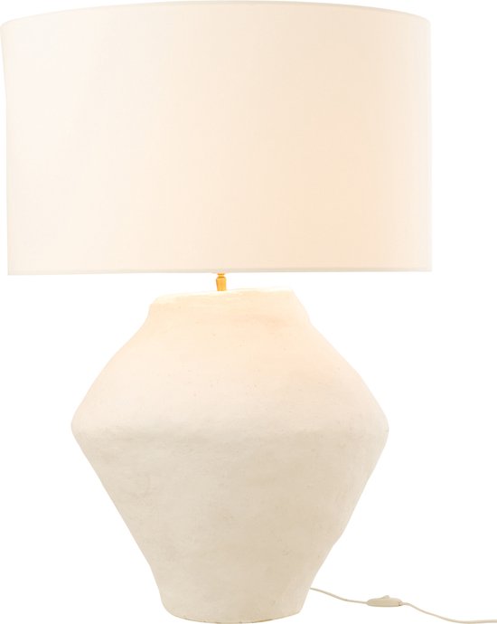 J-Line Lampe + Abat Jour Pot Spinner Papier Mache Blanc